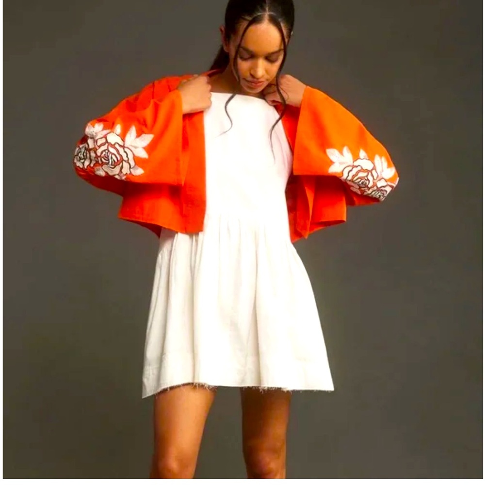 Anthropologie Orange and White Floral Top